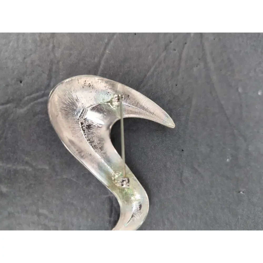 Vintage Monet Silver Tone Stylized Bird Swan Brooch Pin Retro Minimalist